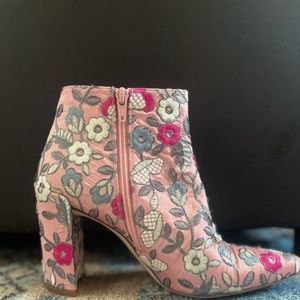 Embroidered pink heeled booties